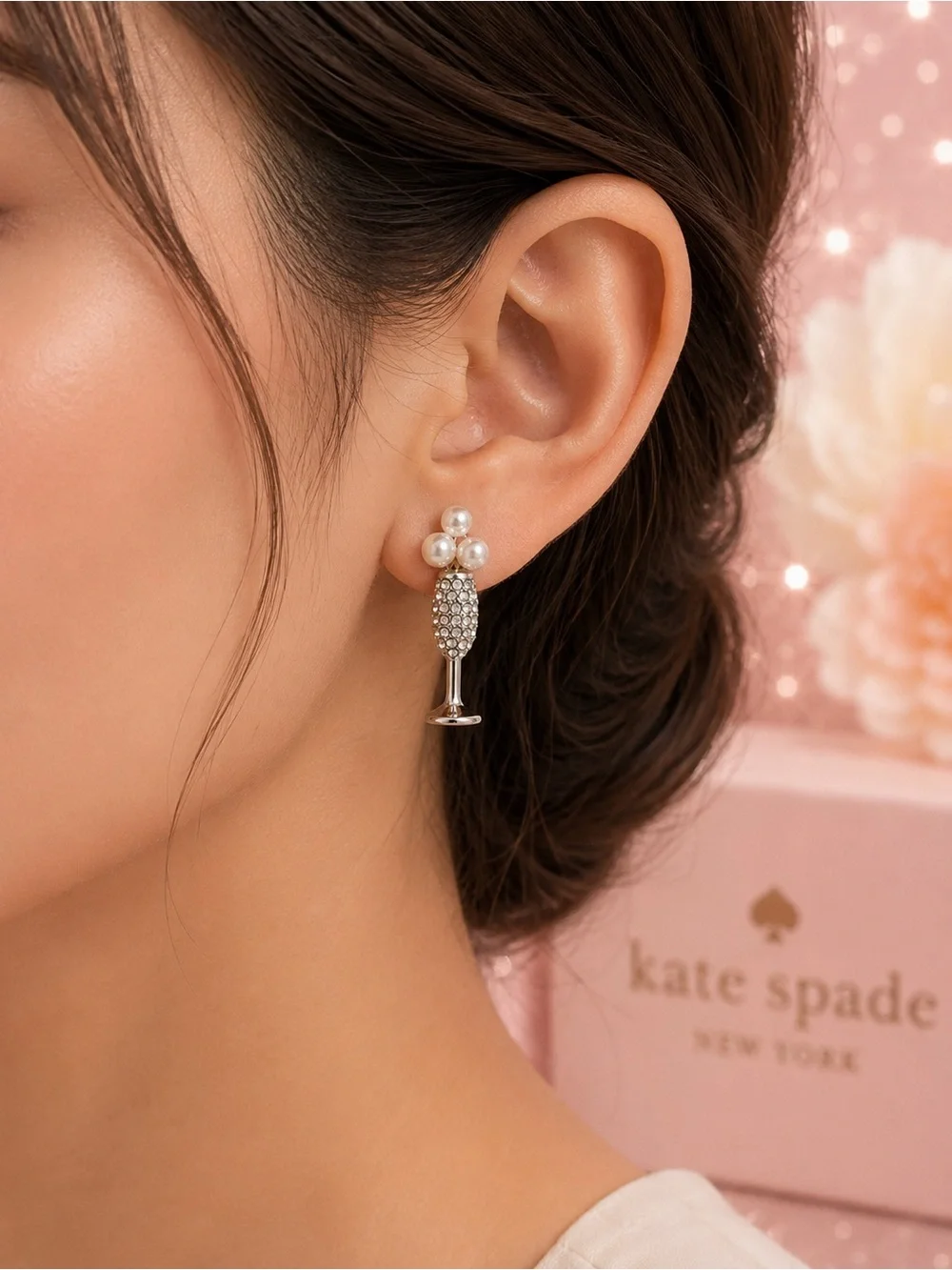 Kate Spade New York Champagne Glass Statement Earrings – Silver Tone